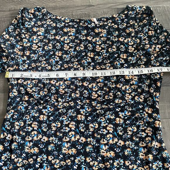 Free People Mini Dress‎ Womens Large Black Floral Long Sleeve Stretch Ladies - Picture 13 of 16